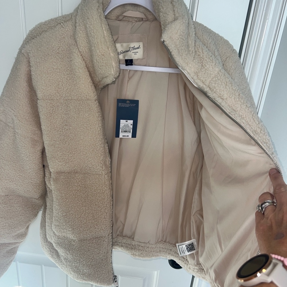 NWT! Universal Thread Cream Sherpa Puffer Jacket Sz M Super soft! - Picture 8 of 12